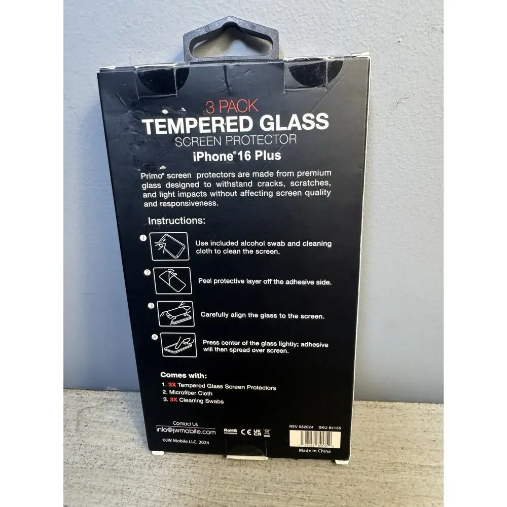 iPhone 16 Plus Tempered Glass Screen Protector 3 Pack 9H Primo